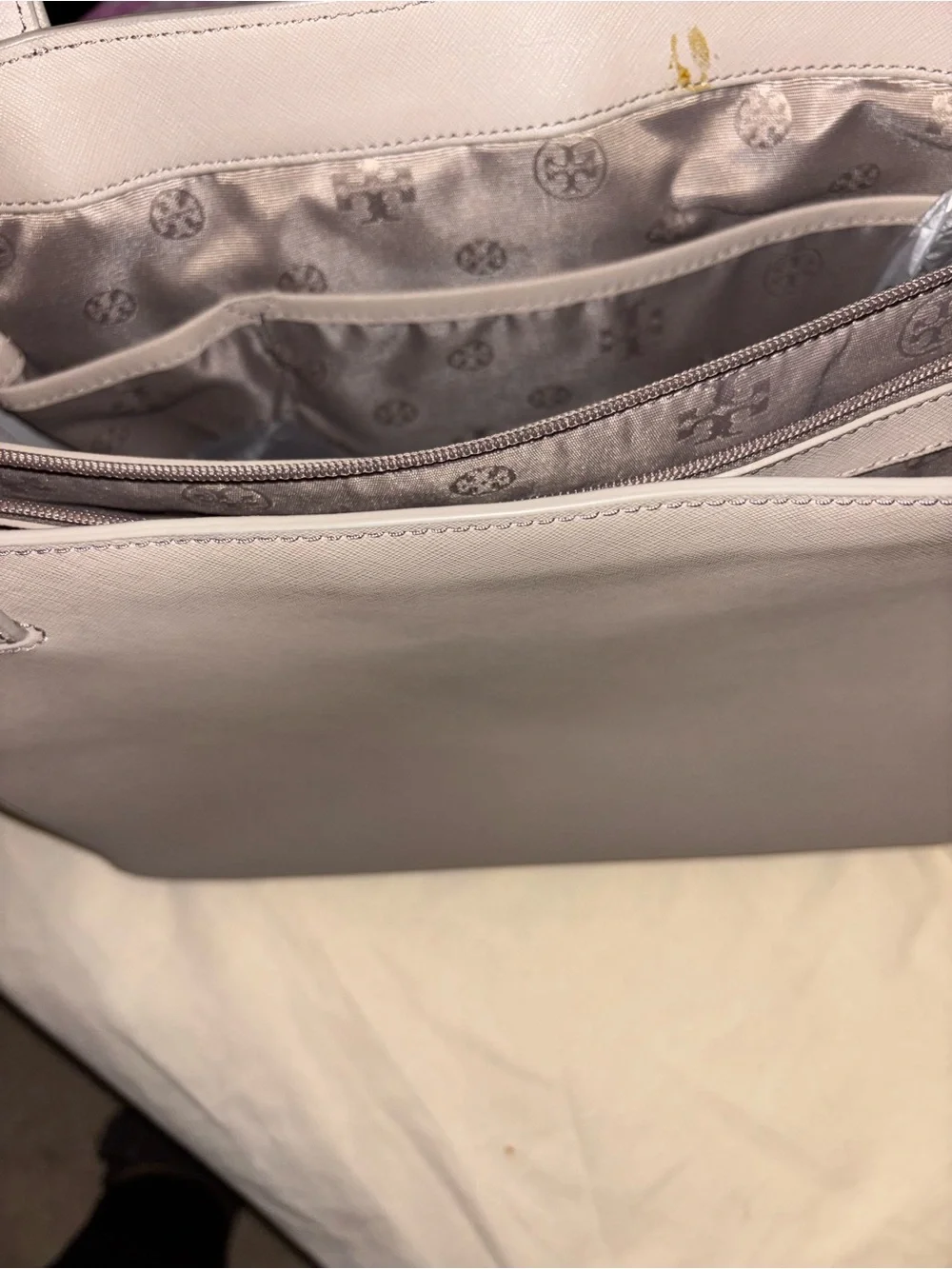 Tory Burch Gray Leather Saffiano Tote